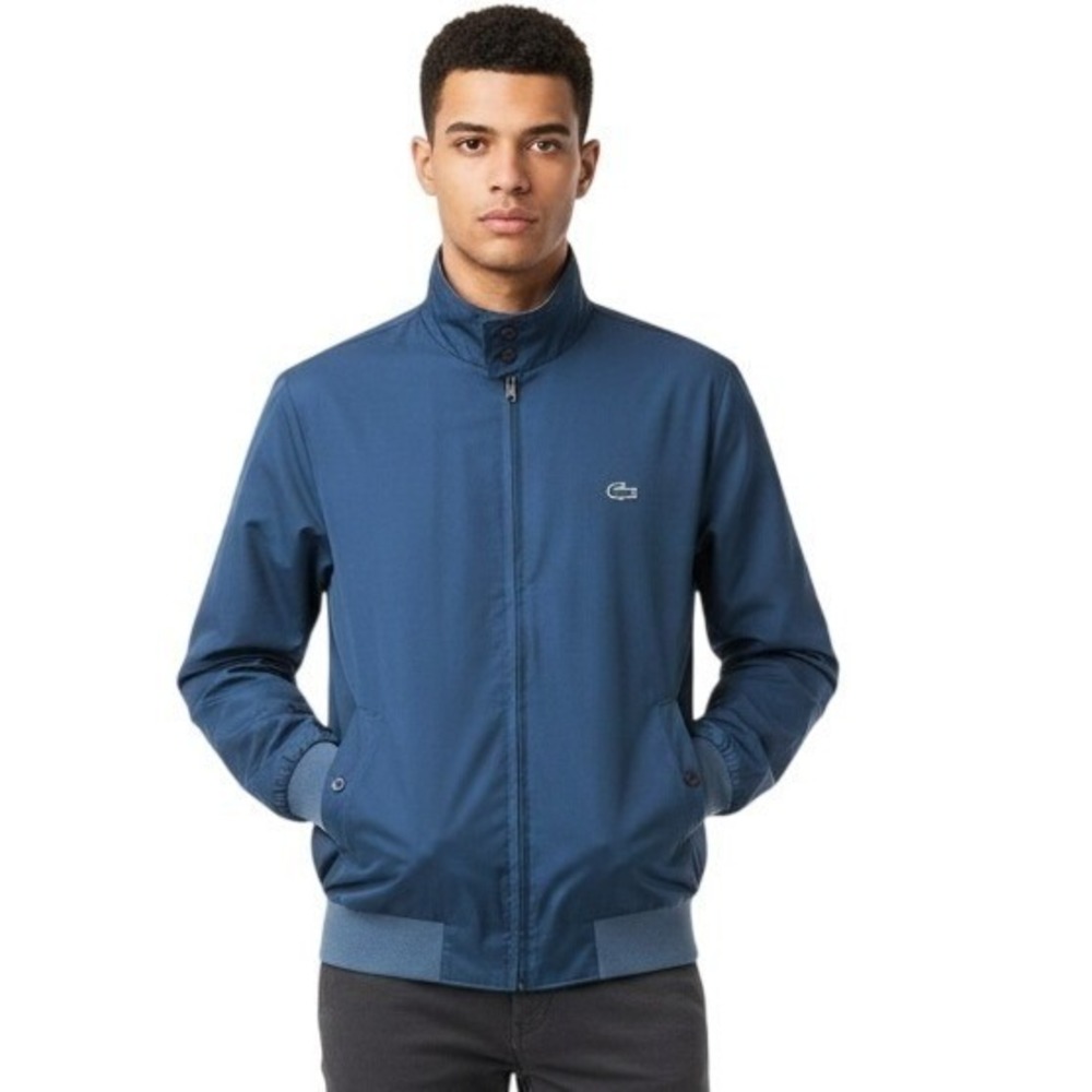 Izod Lacoste Harrington Jacket Mens Large Blue Vintage Plaid Lined Full Zip Logo